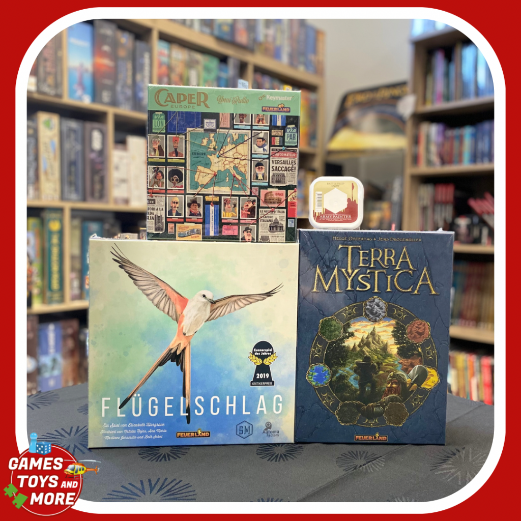 Caper Europe, Onitama, Flügelschlag, Everdell, Terra Mystica, Warlord